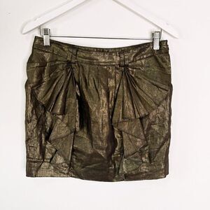 Ted Baker London Metallic Gold Linen Ruffle Skirt